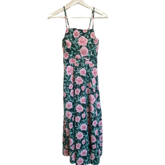 Pink Rose Floral Patterned Women's Floor Length Summer Dress Size Medium - Picture 1 of 3